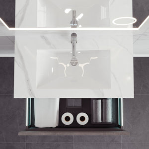 Aurora 36 in. Concrete Gray Wall Mount Single Sink Bath Vanity with Carrara Quartz Top and Undermount Porcelain Sink