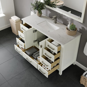 London 48 in. White Single Sink Bath Vanity with Carrara Quartz Top and Undermount Porcelain Sink