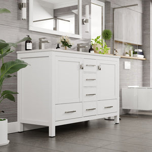 London 48 in. White Double Sink  Bath Vanity with Carrara Quartz Top and Undermount Porcelain Sinks
