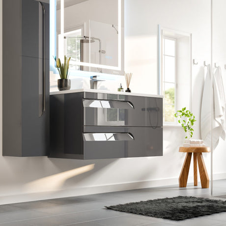 Joy 40 in. Gray Wall Mount Single Sink Bath Vanity with Porcelain Top and Integrated Sink