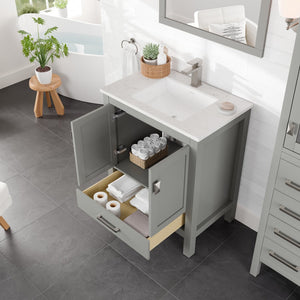 London 30 in. Gray Single Sink Bath Vanity with Carrara Quartz Top and Undermount Porcelain Sink