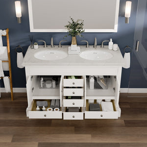 Elite Stamford 48 in. White Double Sink  Bath Vanity with Carrara Quartz Top and Undermount Porcelain Sinks