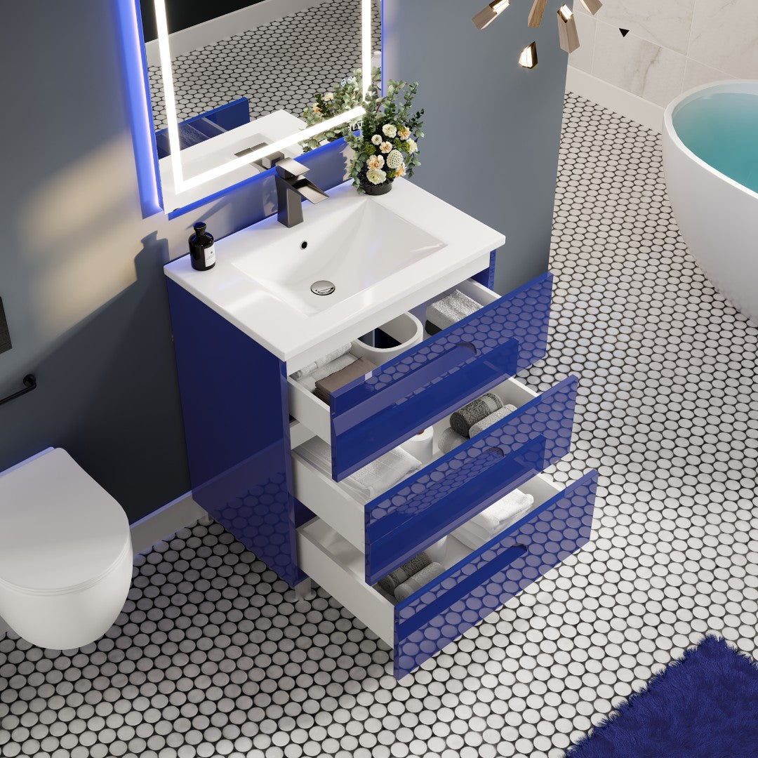 Joy 32 in. Blue Single Sink Bath Vanity with Porcelain Top and Integrated Sink