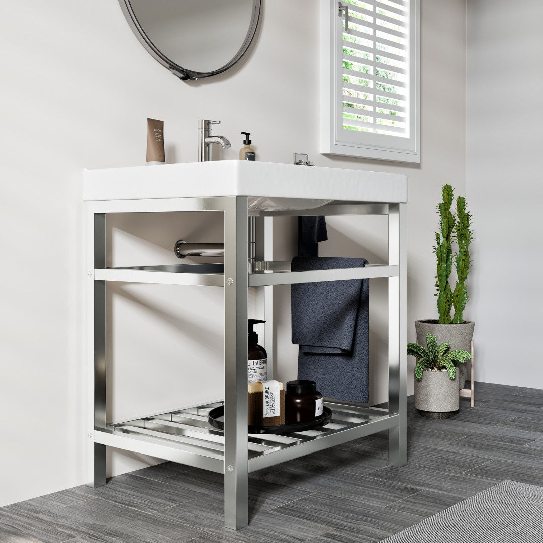 Stone 24 in. White Single Sink Bath Vanity with Porcelain Top and Integrated Sink