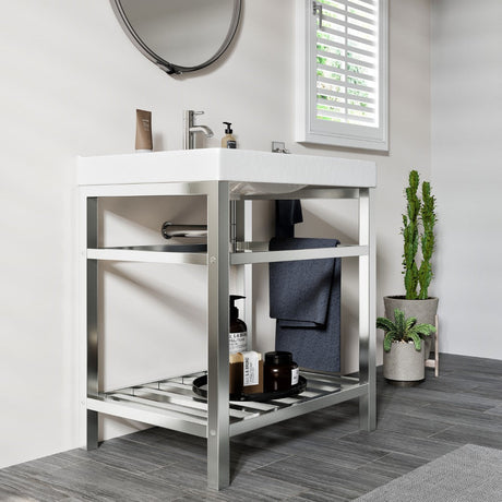 Stone 24 in. White Single Sink Bath Vanity with Porcelain Top and Integrated Sink