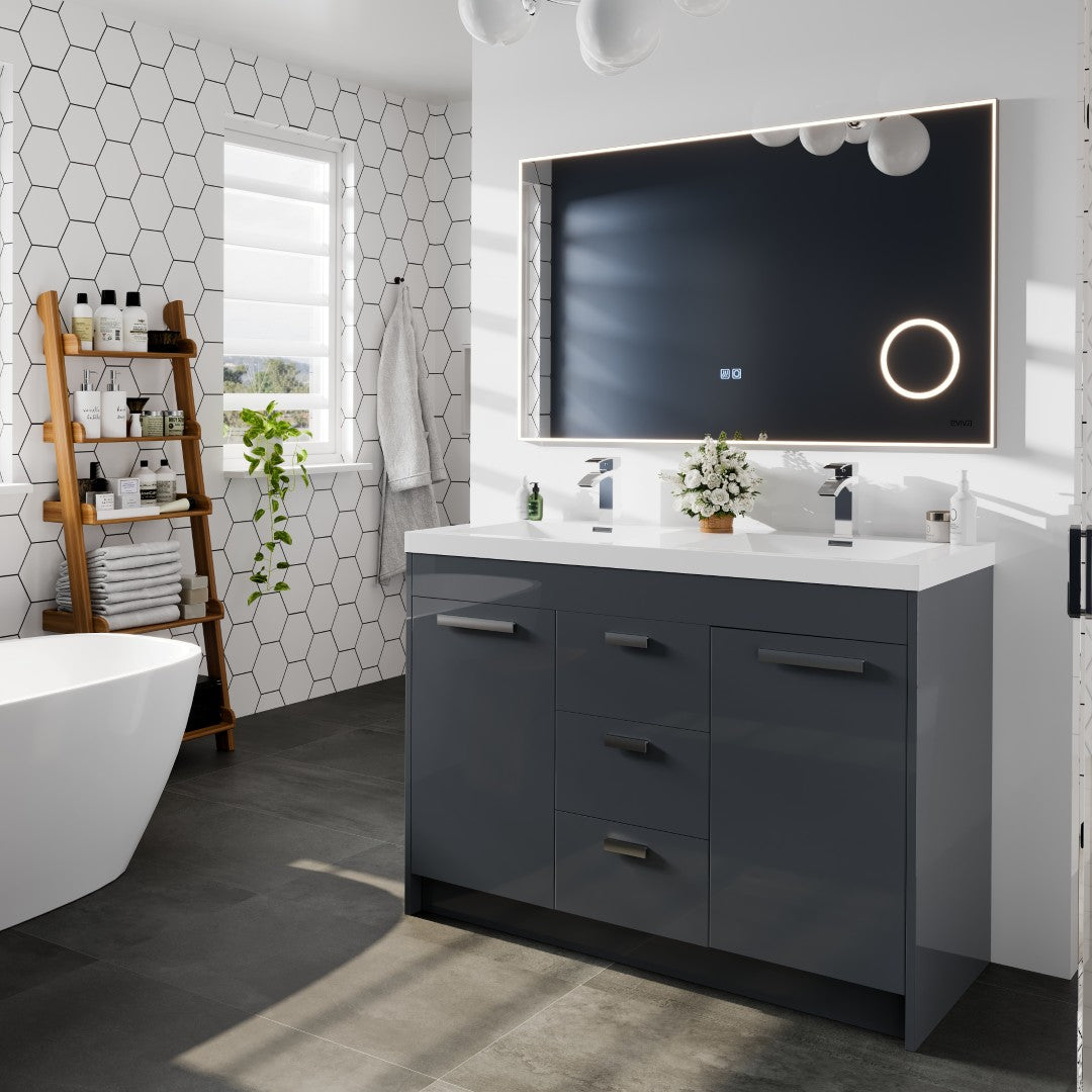Eviva Illuminate 48" x 30" Rectangular Chrome Aluminum Framed Mirror