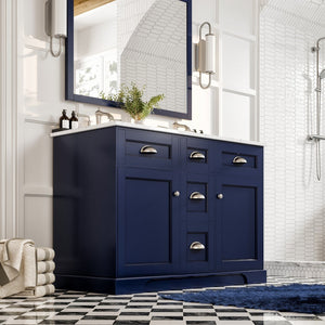 Epic 48 in. Blue Double Sink  Bath Vanity with Carrara Quartz Top and Undermount Porcelain Sinks