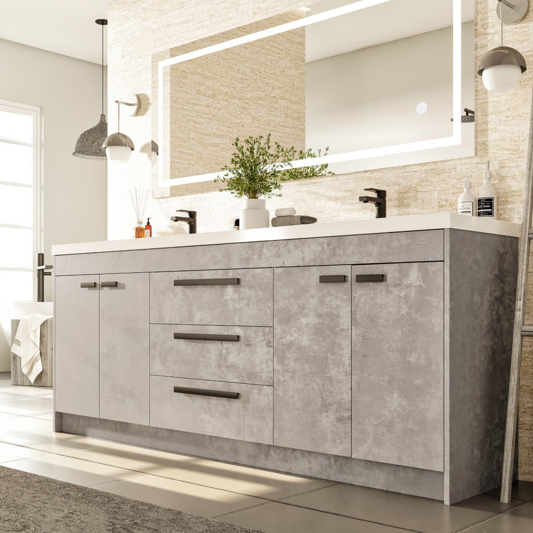 Lugano 84 in. Concrete Gray Double Sink  Bath Vanity with Acrylic Top and Integrated Sinks