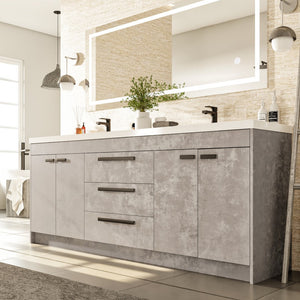 Lugano 84 in. Concrete Gray Double Sink  Bath Vanity with Acrylic Top and Integrated Sinks