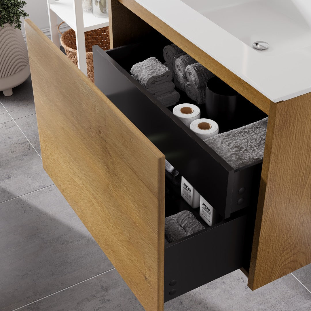 Madeira 20 in. Oak Wall Mount Single Sink Bath Vanity with Acrylic Top and Integrated Sink