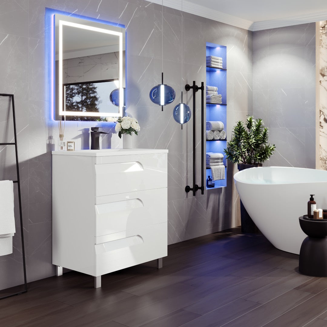 Joy 32 in. White Single Sink Bath Vanity with Porcelain Top and Integrated Sink