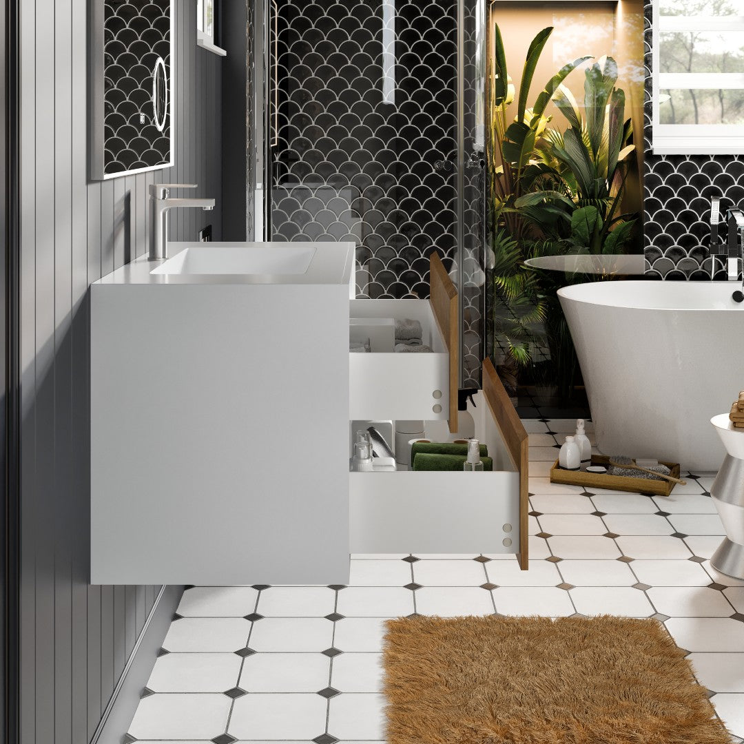 Vienna 36 in. Oak Wall Mount Single Sink Bath Vanity with Acrylic Top and Integrated Sink