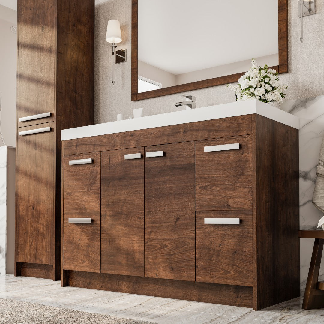 Lugano 48 in. Rosewood Single Sink Bath Vanity with Acrylic Top and Integrated Sink