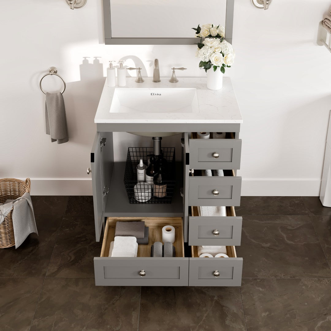 Acclaim 28 in. Gray Single Sink Bath Vanity with Carrara Quartz Top and Undermount Porcelain Sink