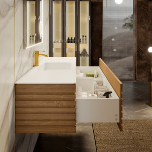 Allure 55 in. Oak Wall Mount Single Sink Bath Vanity with Solid Surface Top and Integrated Sink