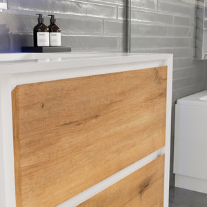 Vienna 60 in. Oak Wall Mount Double Sink  Bath Vanity with Acrylic Top and Integrated Sinks
