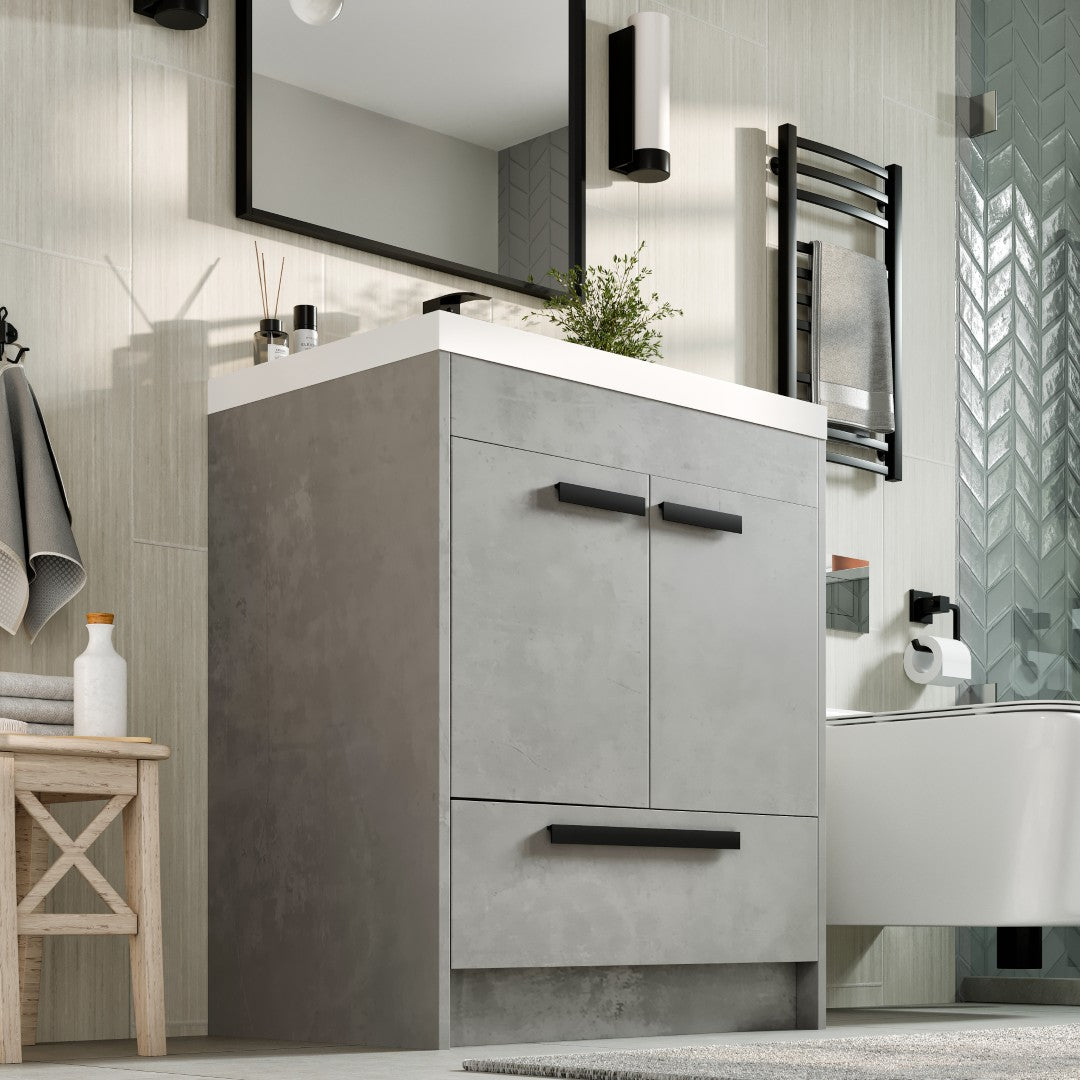 Lugano 30 in. Concrete Gray Single Sink Bath Vanity with Acrylic Top and Integrated Sink