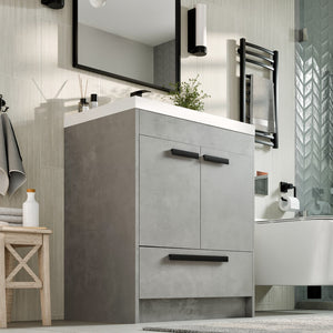 Lugano 30 in. Concrete Gray Single Sink Bath Vanity with Acrylic Top and Integrated Sink