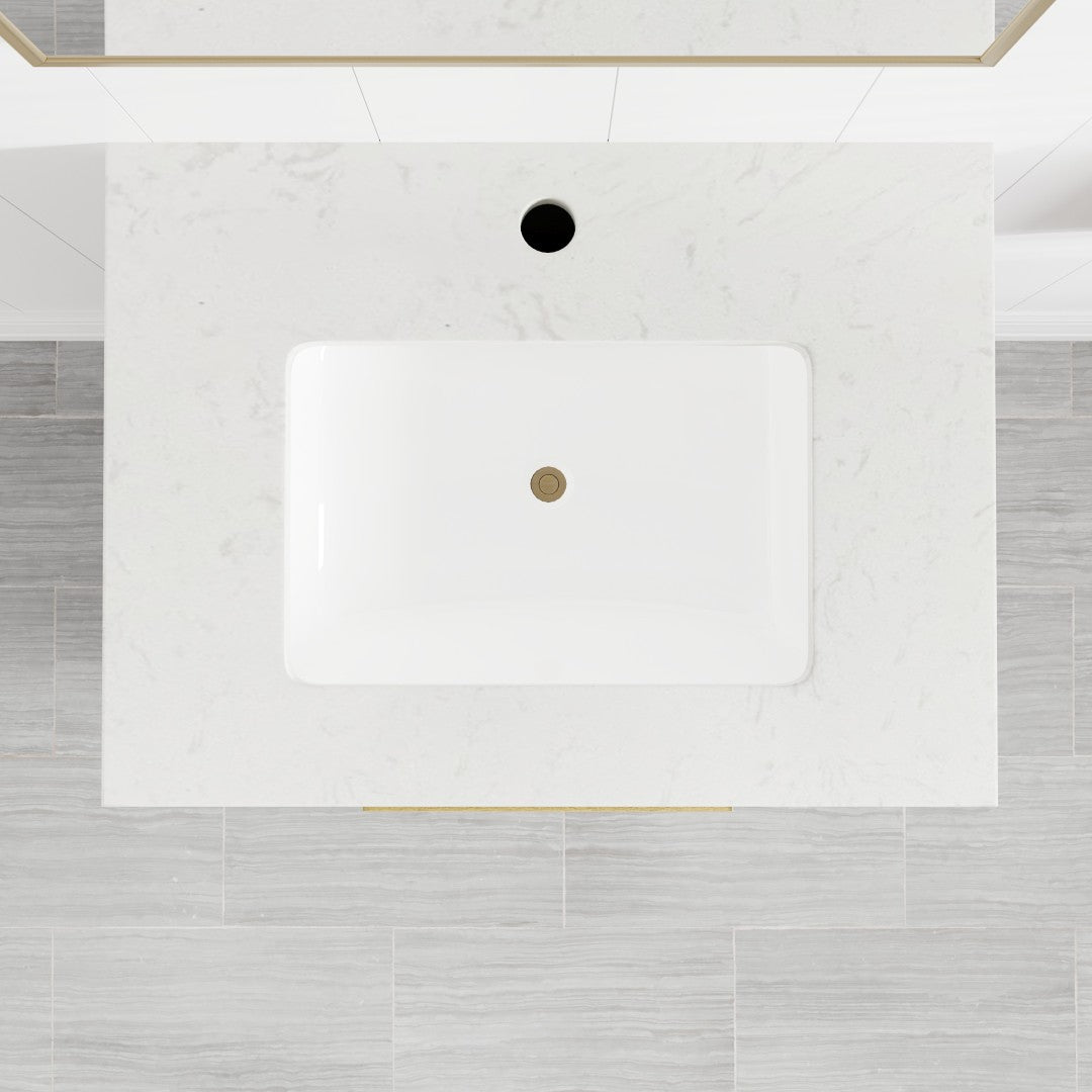 Curio 24 in. Walnut Single Sink Bath Vanity with Carrara Quartz Top and Undermount Porcelain Sink