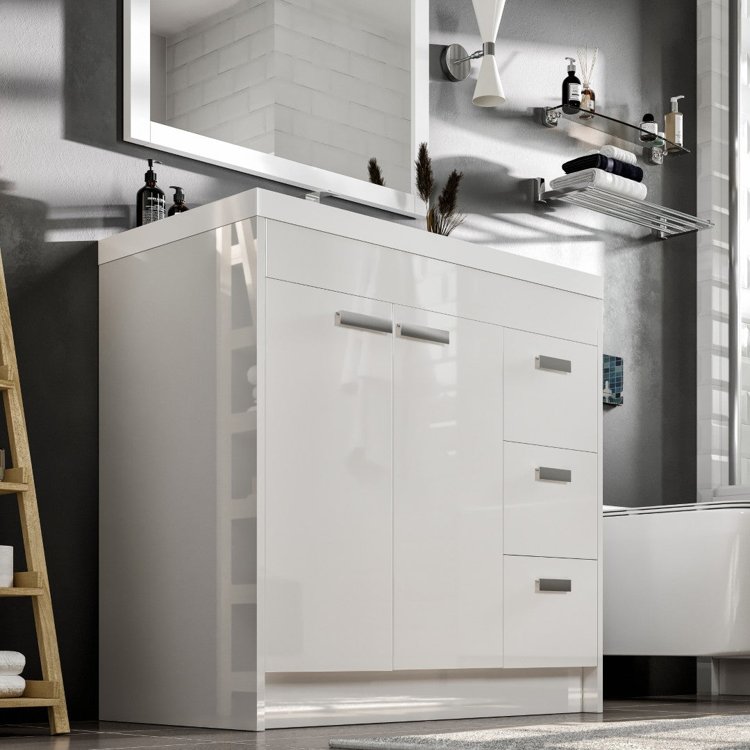 Lugano 36 in. White Single Sink Bath Vanity with Acrylic Top and Integrated Sink