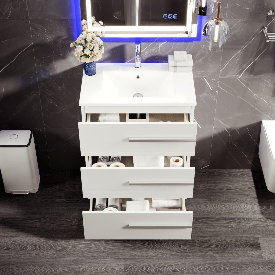 Deluxe 32 in. White Single Sink Bath Vanity with Porcelain Top and Integrated Sink