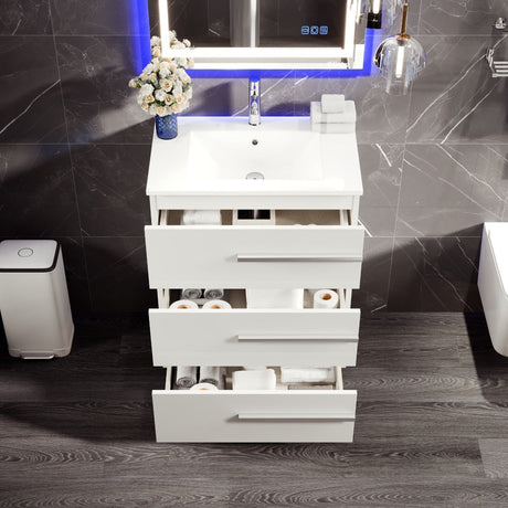 Deluxe 32 in. White Single Sink Bath Vanity with Porcelain Top and Integrated Sink