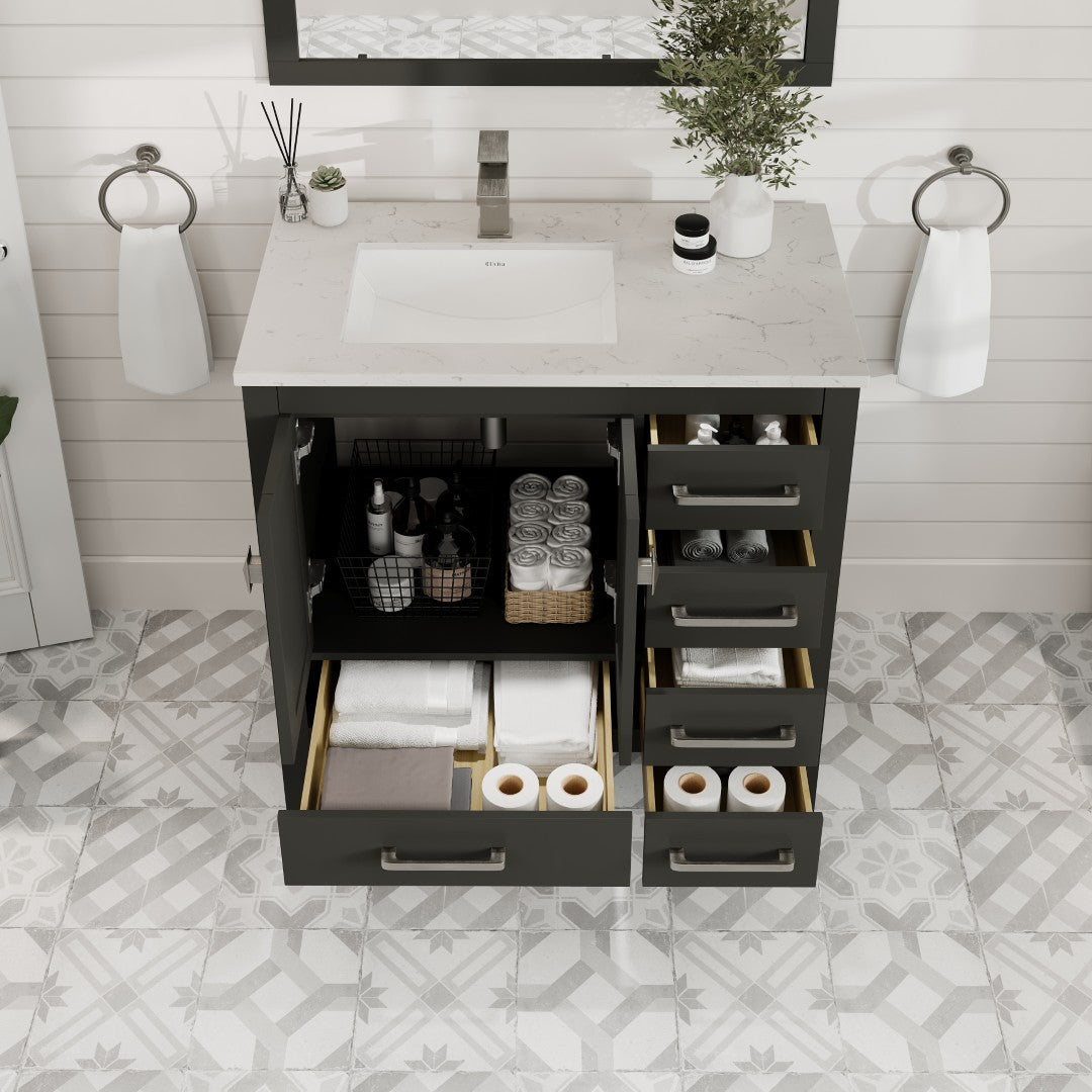 London 36 in. Espresso Single Sink Bath Vanity with Carrara Quartz Top and Undermount Porcelain Sink
