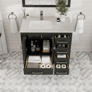 London 36 in. Espresso Single Sink Bath Vanity with Carrara Quartz Top and Undermount Porcelain Sink