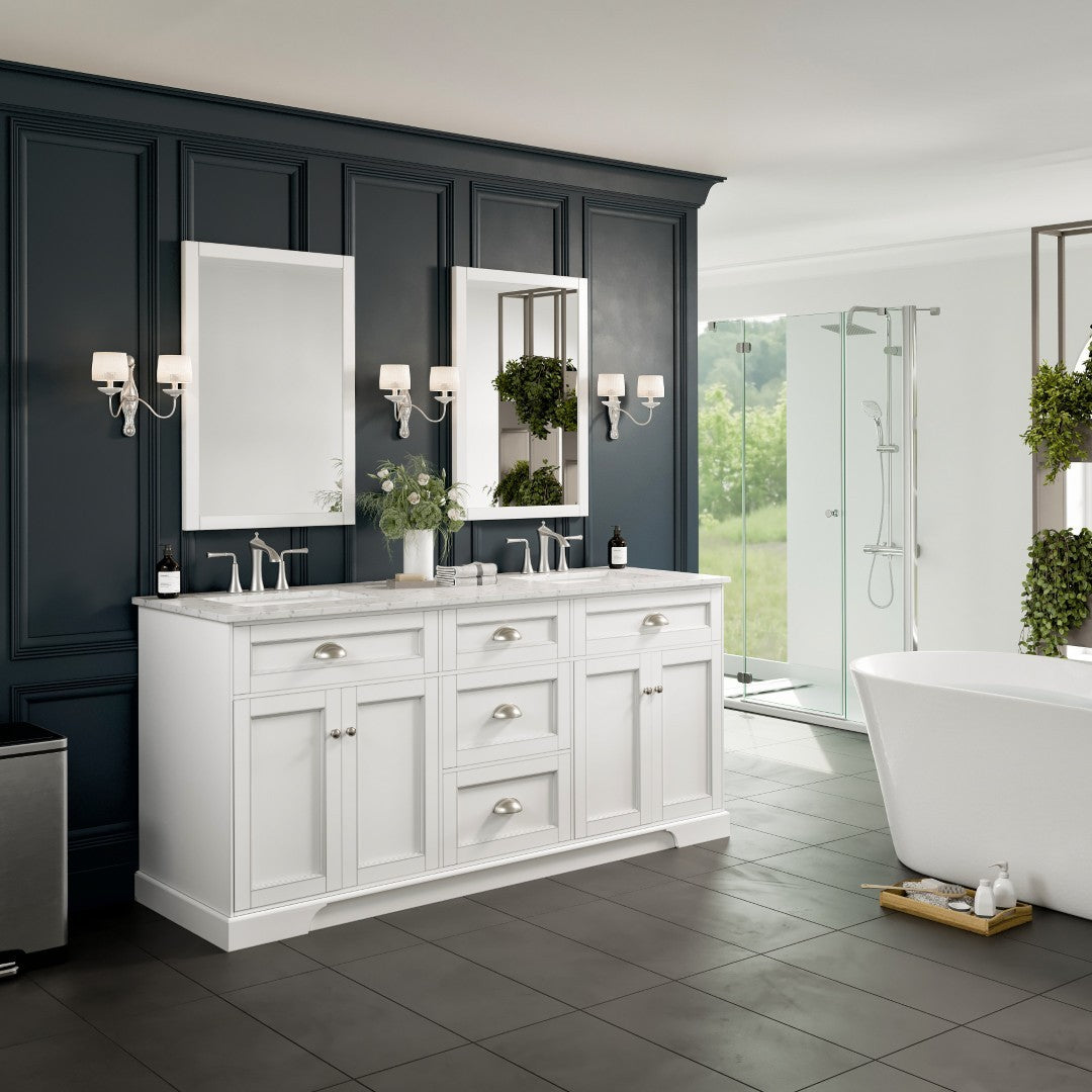 Epic 72 in. White Double Sink  Bath Vanity with Carrara Quartz Top and Undermount Porcelain Sinks