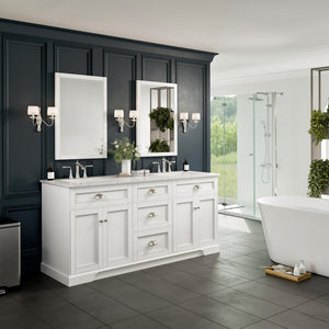 Epic 72 in. White Double Sink  Bath Vanity with Carrara Quartz Top and Undermount Porcelain Sinks