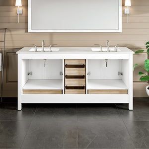 Aberdeen 72 in. White Double Sink  Bath Vanity with Carrara Quartz Top and Undermount Porcelain Sinks