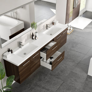 Lumina 84 in. Gray Oak Wall Mount Double Sink  Bath Vanity with Acrylic Top and Integrated Sinks