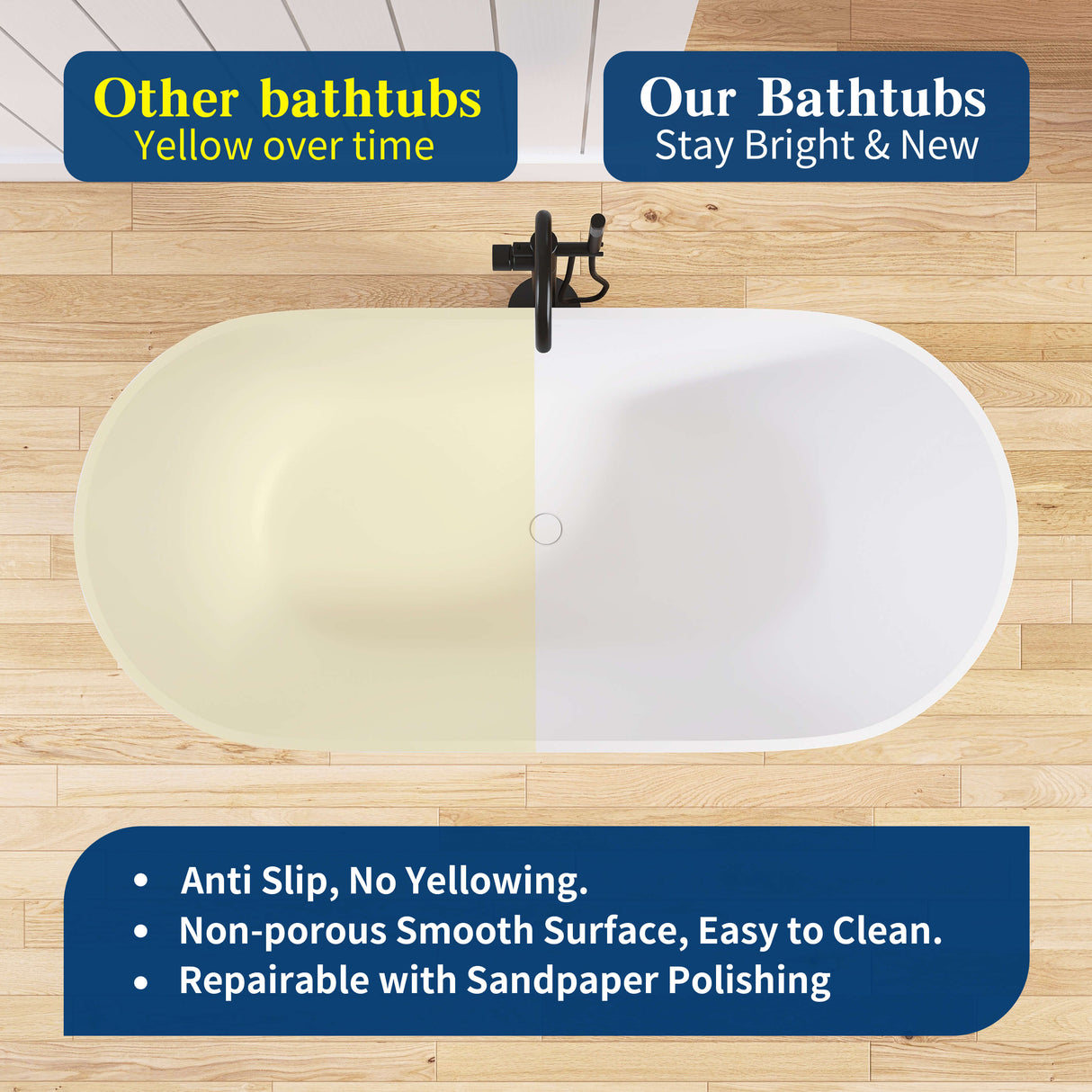 New England Home Goods Cancun 67" Freestanding Tub in White - Stone Resin Solid Surface