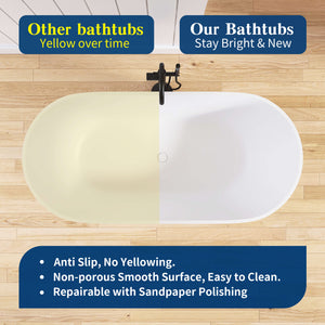 New England Home Goods Cancun 67" Freestanding Tub in White - Stone Resin Solid Surface