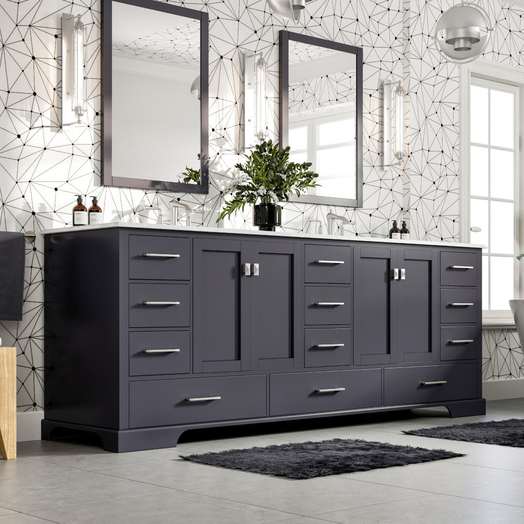 Storehouse 84 in. Dark Gray Double Sink  Bath Vanity with Carrara Marble Top and Undermount Porcelain Sinks
