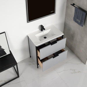 Zurich 30" Vanity – Glossy White & Metal Grey with Soft-Close Drawers & Ample Storage
