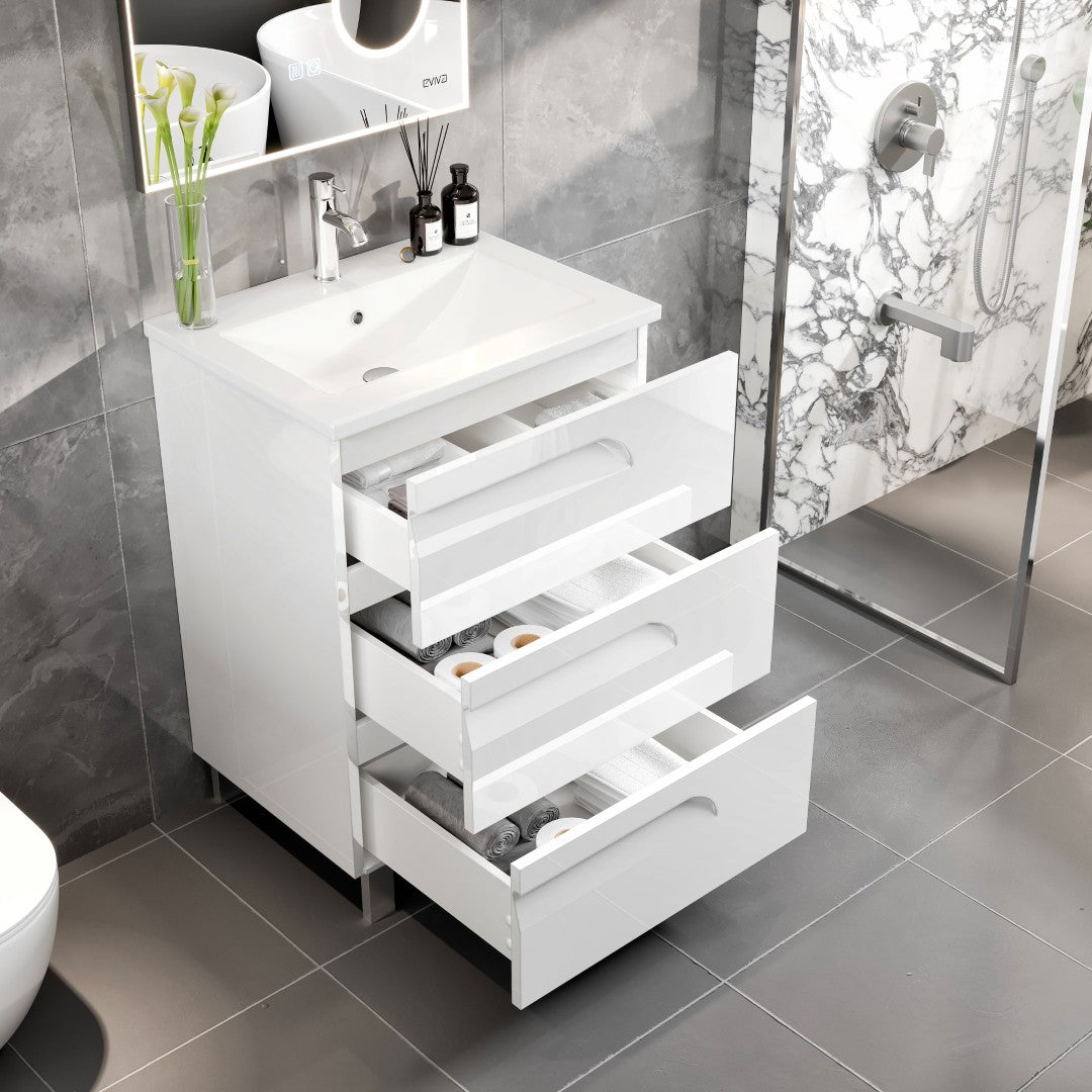 Joy 24 in. White Single Sink Bath Vanity with Porcelain Top and Integrated Sink