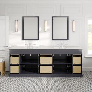 Epic 84 in. Charcoal Gray Double Sink  Bath Vanity with Carrara Quartz Top and Undermount Porcelain Sinks