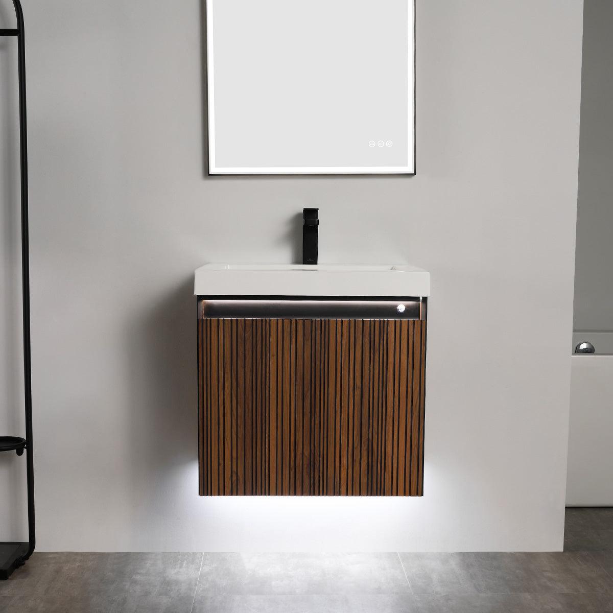 Blossom Lille 24" Brown Walnut Vanity with LED Lights & Soft-Close Drawers