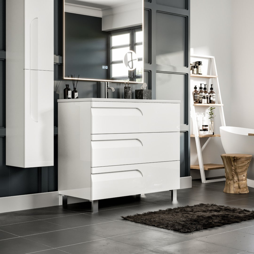 Joy 40 in. White Single Sink Bath Vanity with Porcelain Top and Integrated Sink