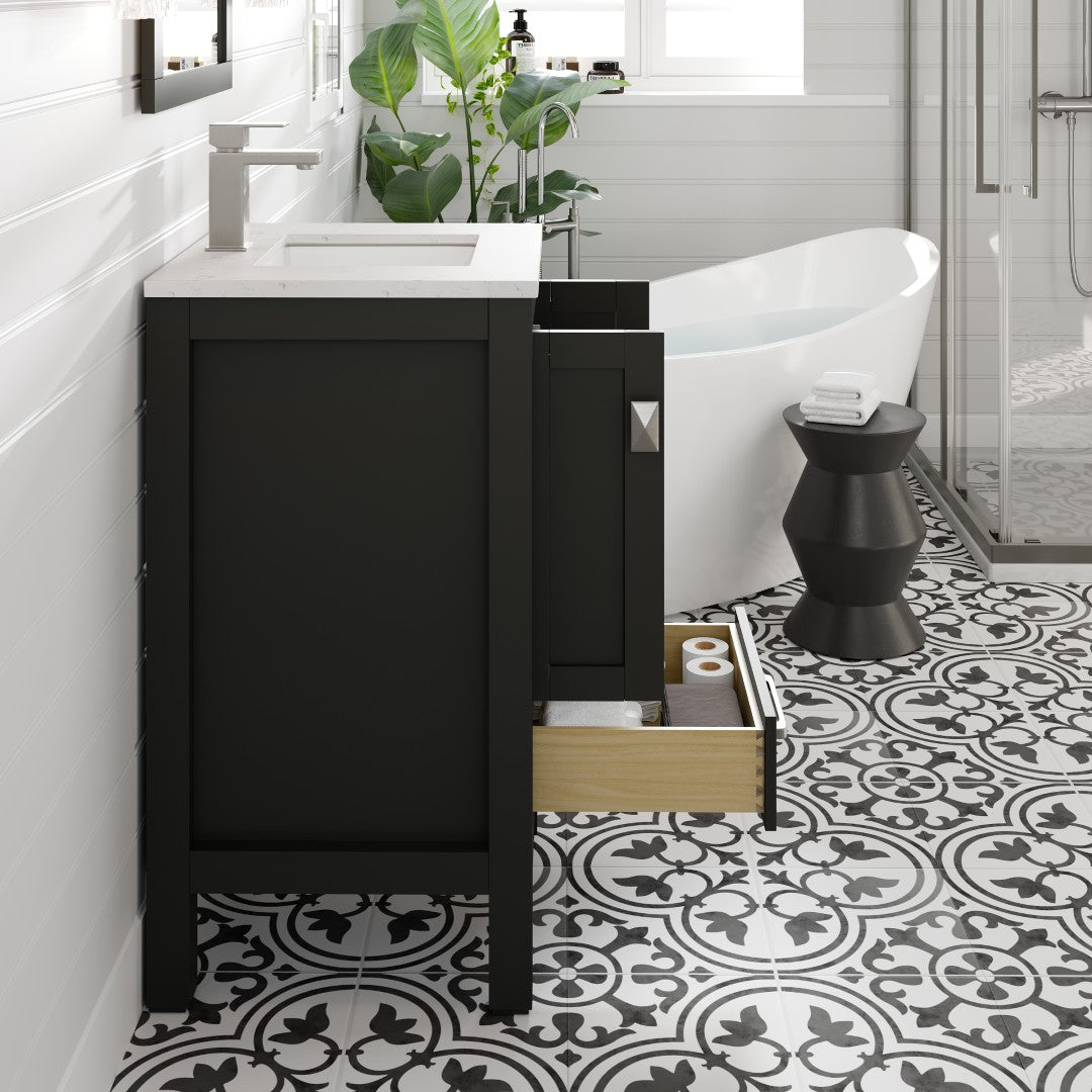 London 20 in. Espresso Single Sink Bath Vanity with Carrara Quartz Top and Undermount Porcelain Sink