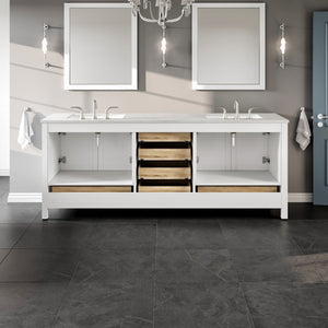 Aberdeen 84 in. White Double Sink  Bath Vanity with Carrara Quartz Top and Undermount Porcelain Sinks