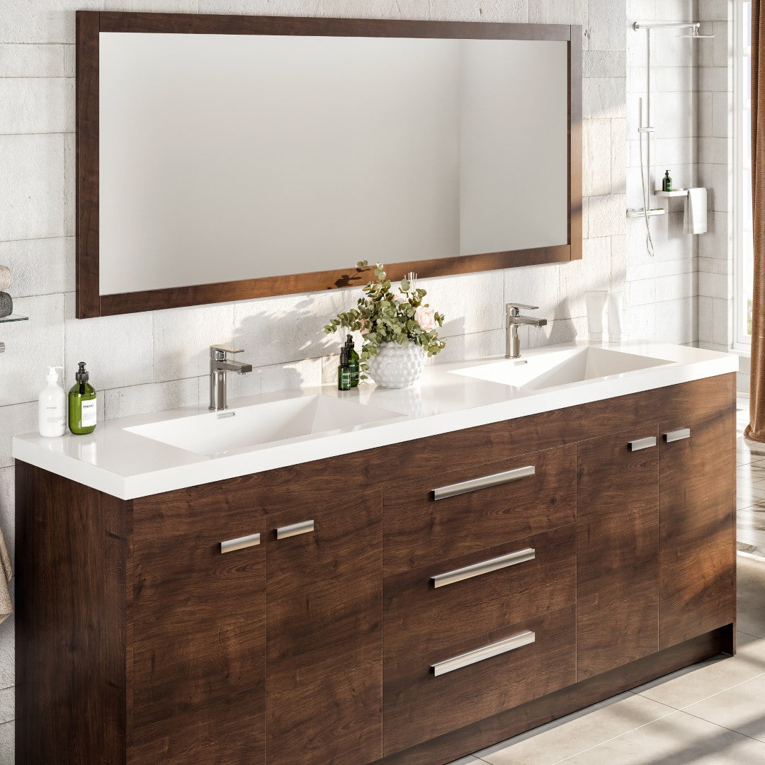 Lugano 84 in. Rosewood Double Sink  Bath Vanity with Acrylic Top and Integrated Sinks