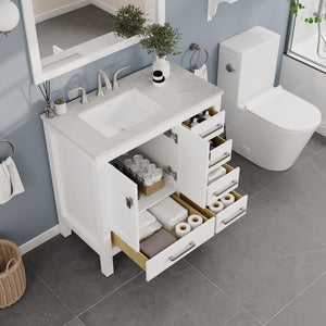 Aberdeen 36 in. White Single Sink Bath Vanity with Carrara Quartz Top and Undermount Porcelain Sink