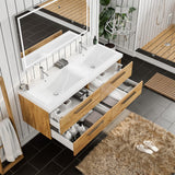 Surf 57 in. Natural Oak Wall Mount Double Sink  Bath Vanity with Acrylic Top and Integrated Sinks