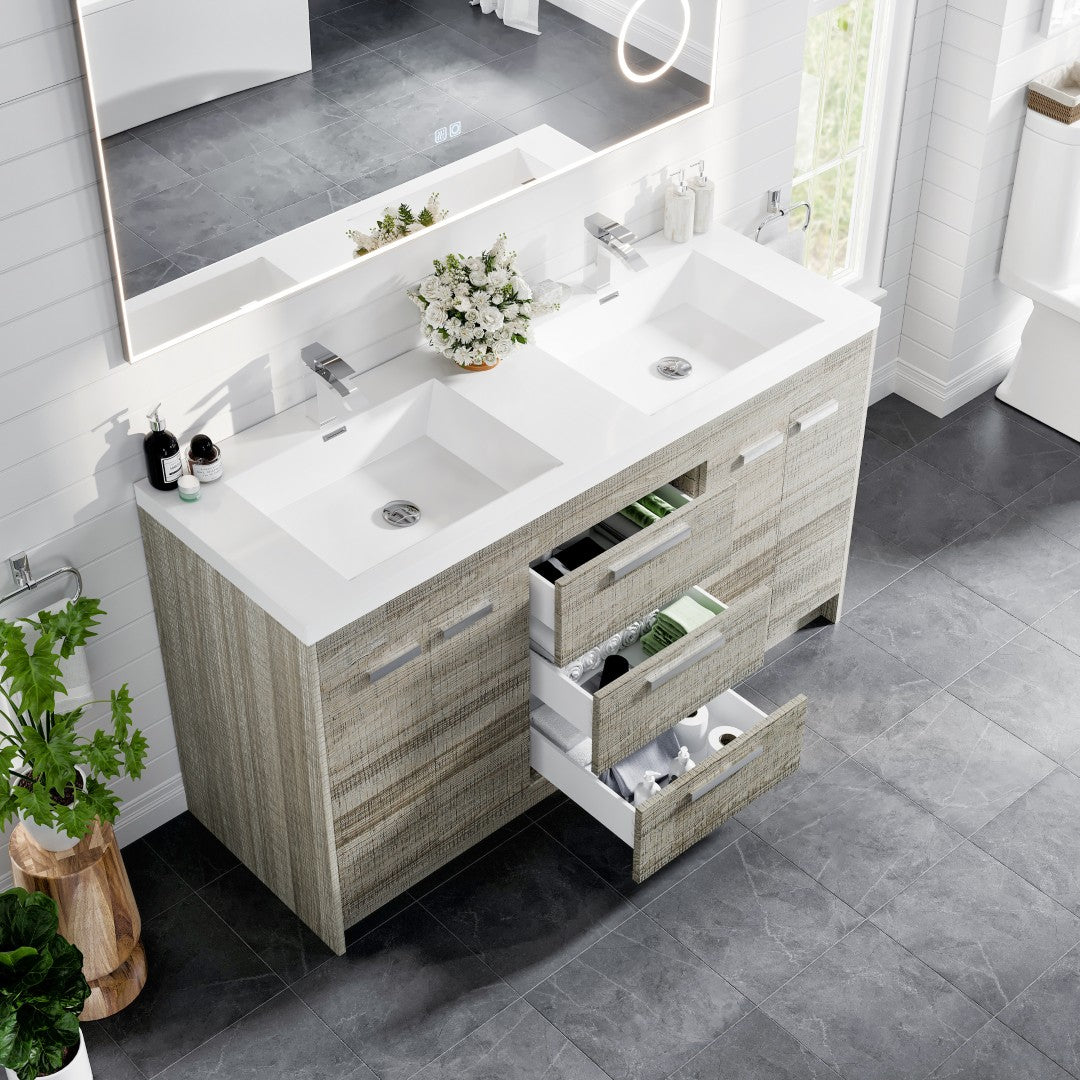 Lugano 60 in. Ash Double Sink  Bath Vanity with Acrylic Top and Integrated Sinks