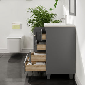 Happy 24 in. Gray Single Sink Bath Vanity with Carrara Quartz Top and Undermount Porcelain Sink