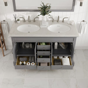 Elite Stamford 48 in. Gray Double Sink  Bath Vanity with Carrara Quartz Top and Undermount Porcelain Sinks