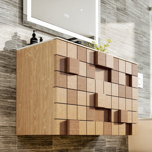 Mosaic 36 in. Natural Oak Wall Mount Single Sink Bath Vanity with Solid Surface Top and Integrated Sink