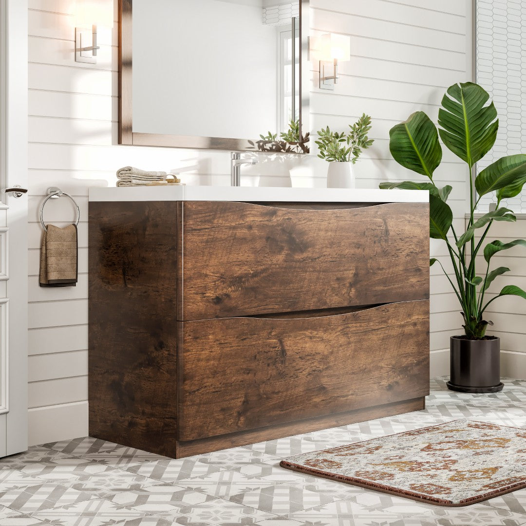 Smile 48 in. Rosewood Single Sink Bath Vanity with Acrylic Top and Integrated Sink